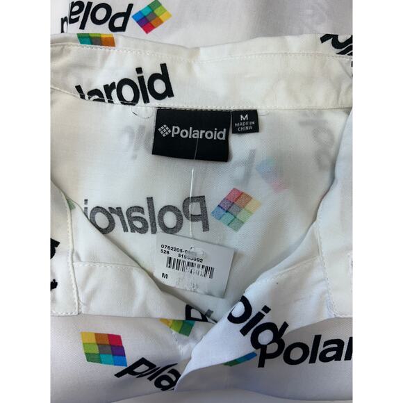 Polaroid Mens Shirt Short Sleeve Button Down Retro All-Over Graphic M White - Picture 6 of 11